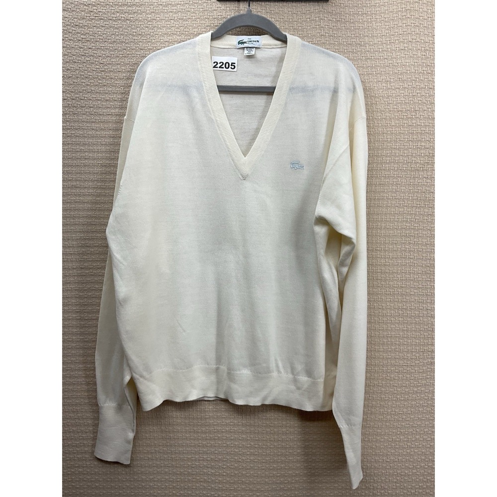 Vintage 80's The‎ Lacoste Club Wool Acrylic Sweater Men's Size 2XL Ivory V-Neck